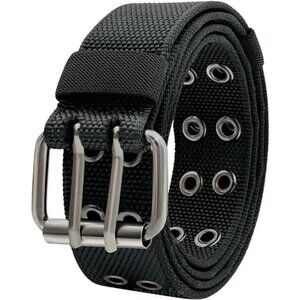 Nylon Web Belts, Double Hole Grommet Canvas Waist Belt for Men & Women Punk Belt